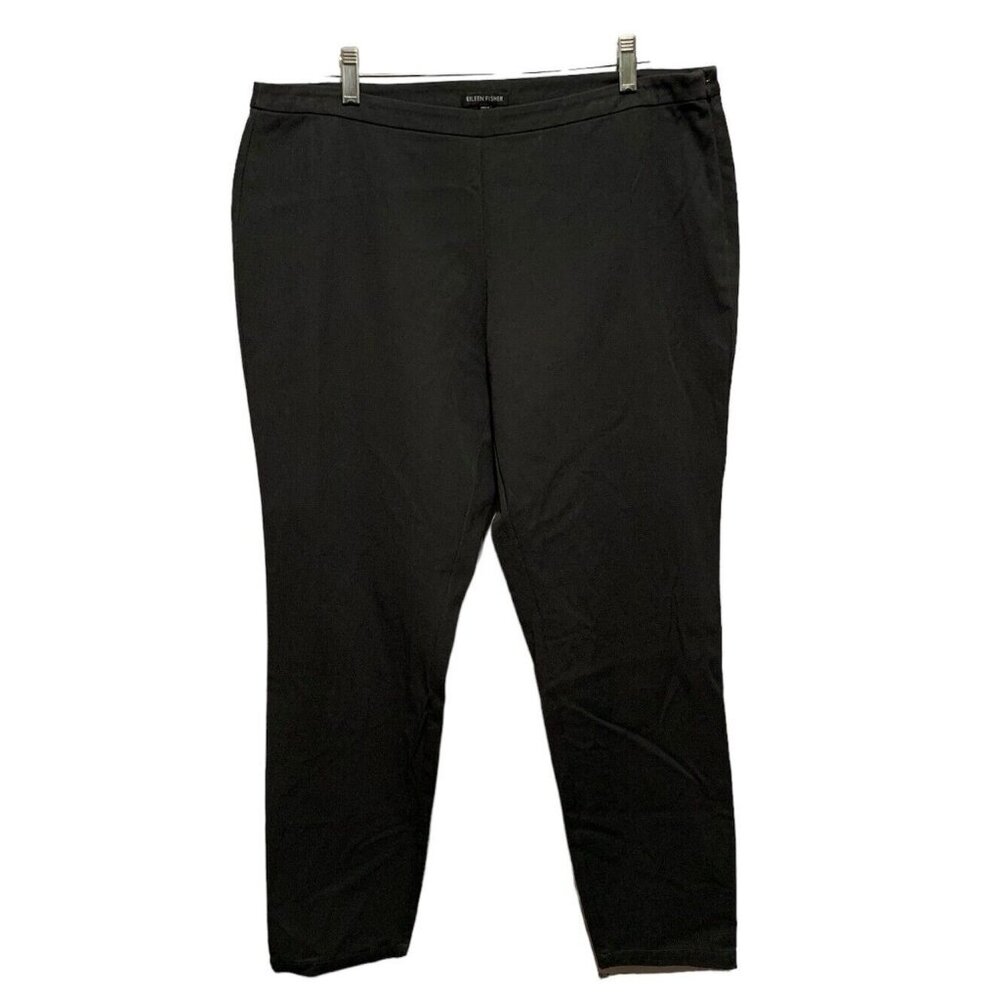 Eileen Fisher Sz 14 Charcoal Gray Organic Cotton Stretch Tapered Ankle Mid Rise